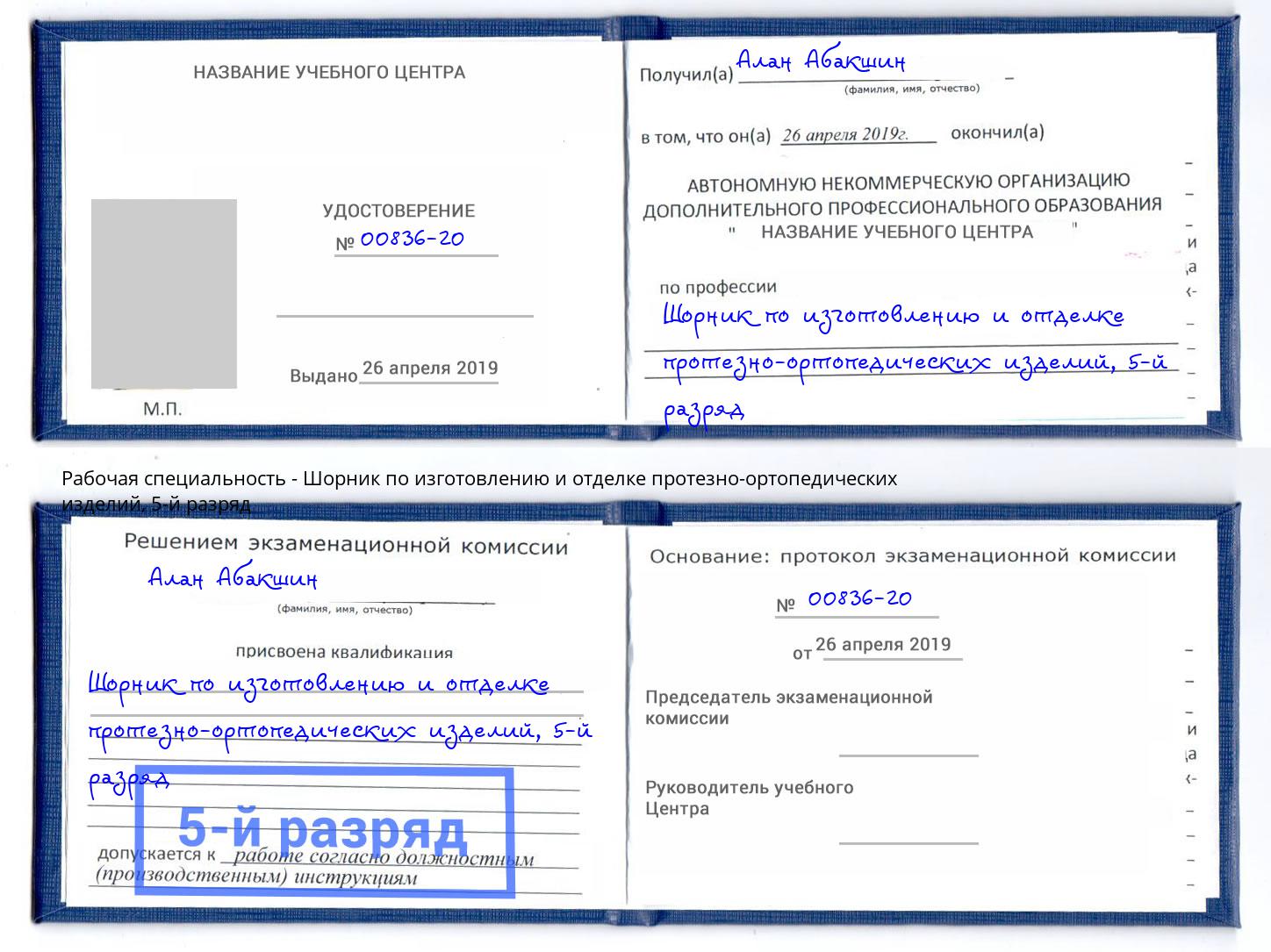 корочка 5-й разряд Шорник по изготовлению и отделке протезно-ортопедических изделий Североморск