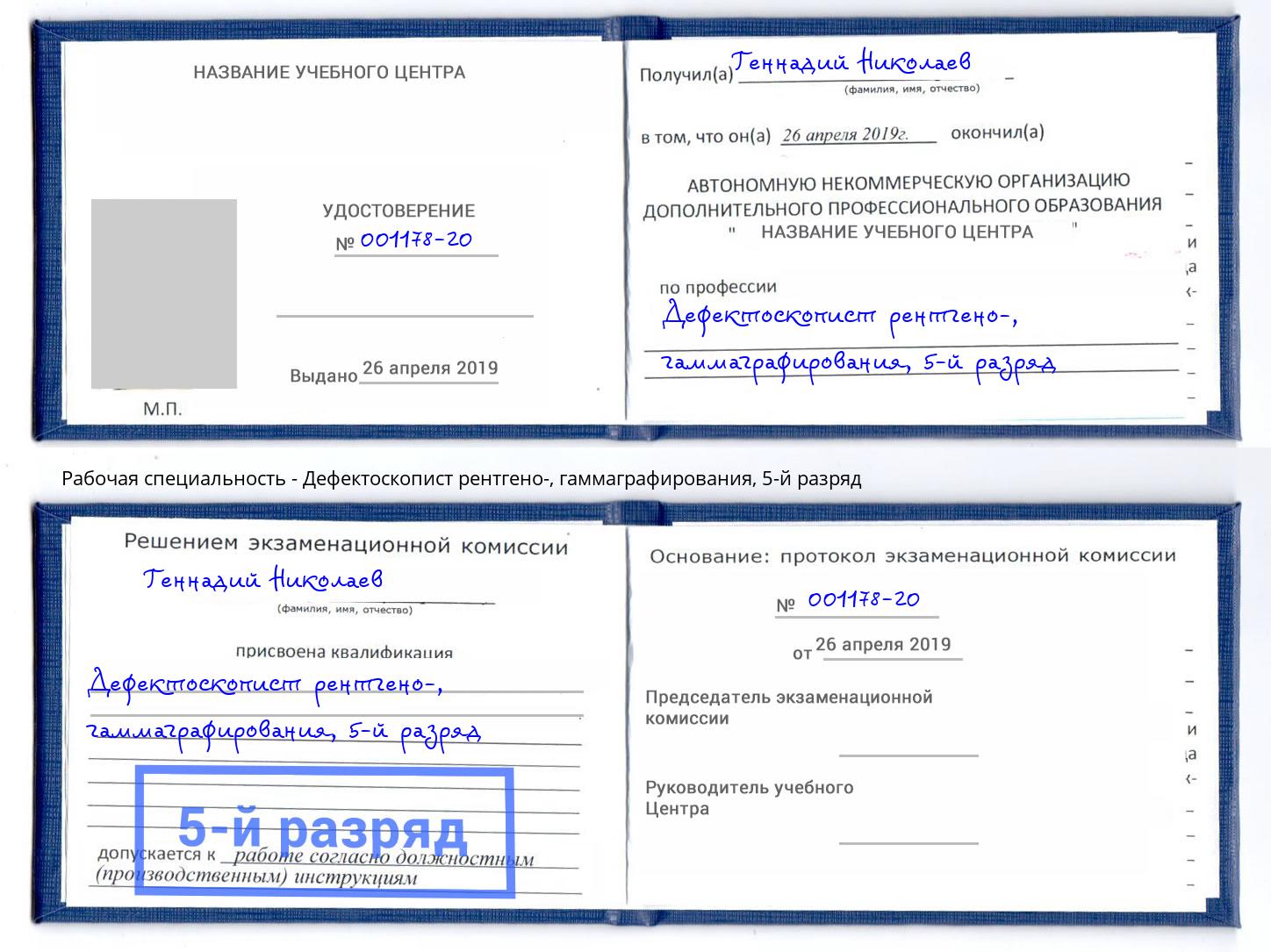 корочка 5-й разряд Дефектоскопист рентгено-, гаммаграфирования Североморск
