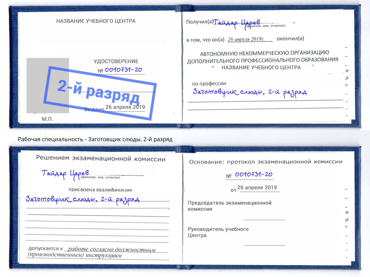 корочка 2-й разряд Заготовщик слюды Североморск