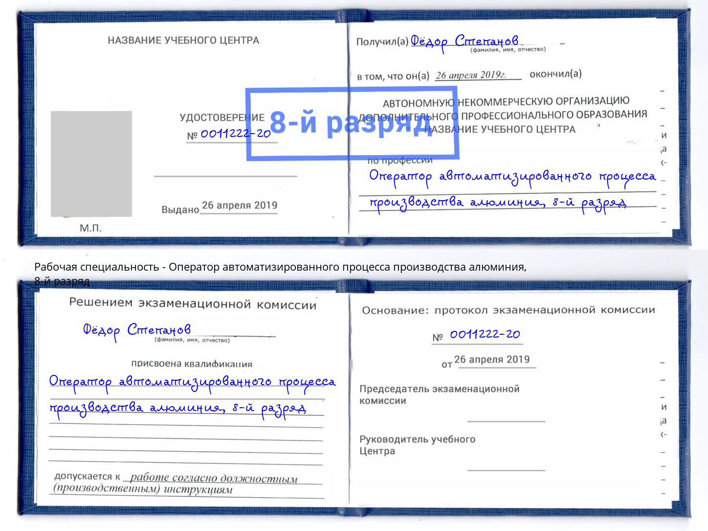 корочка 8-й разряд Оператор автоматизированного процесса производства алюминия Североморск