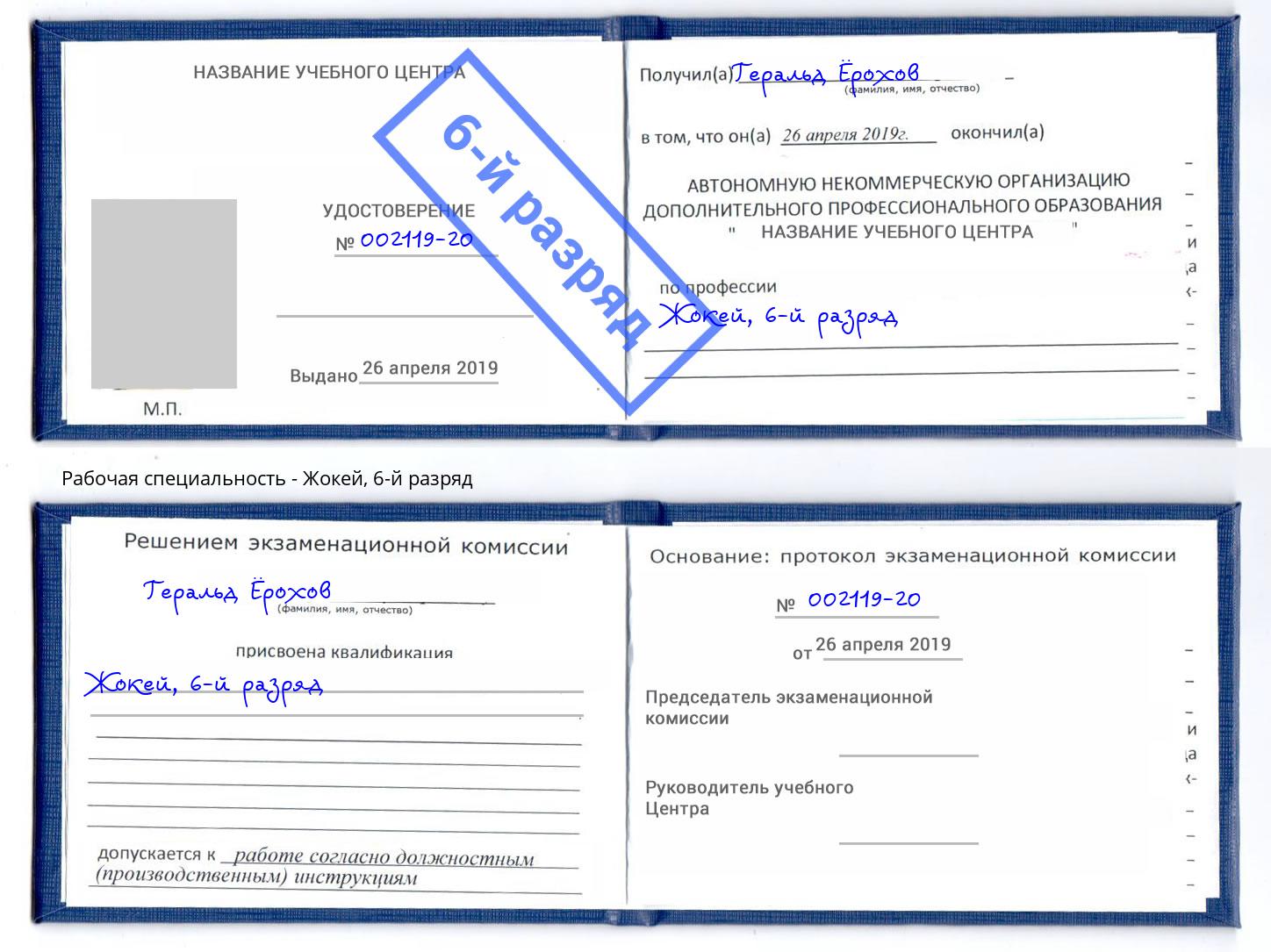 корочка 6-й разряд Жокей Североморск
