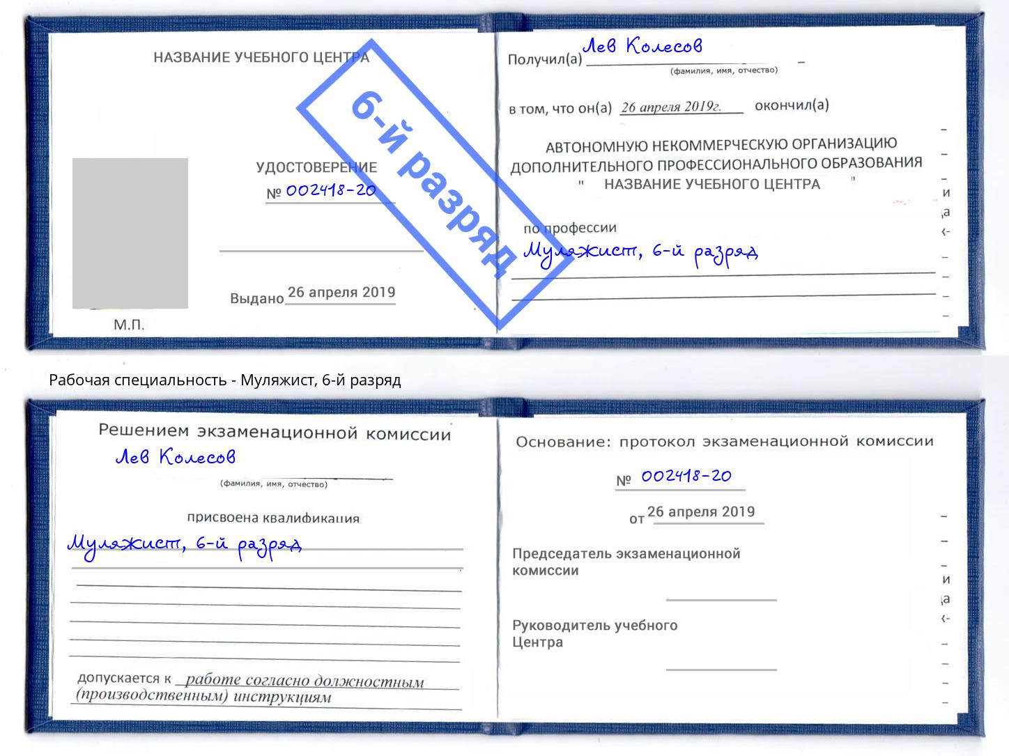 корочка 6-й разряд Муляжист Североморск