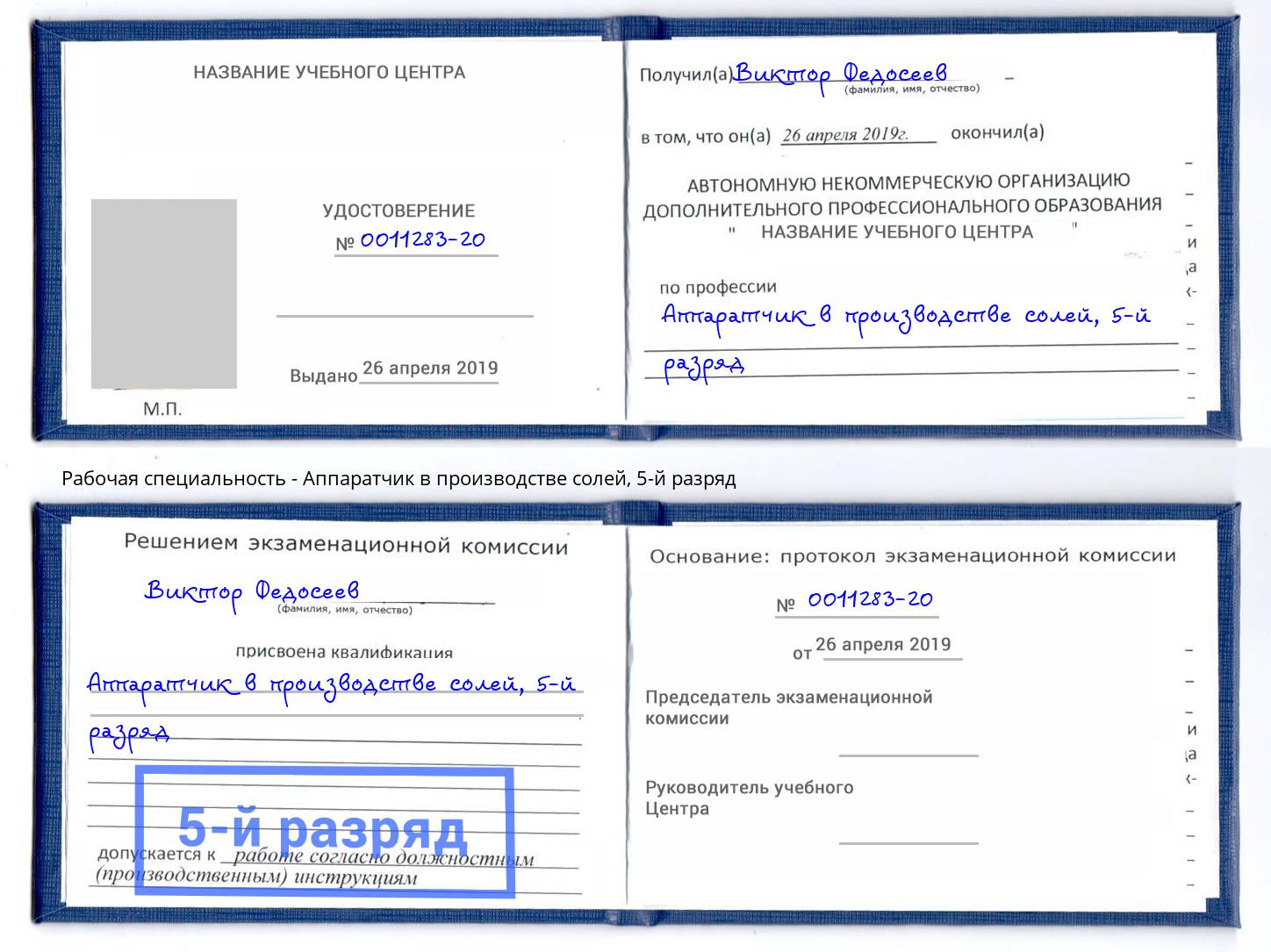 корочка 5-й разряд Аппаратчик в производстве солей Североморск