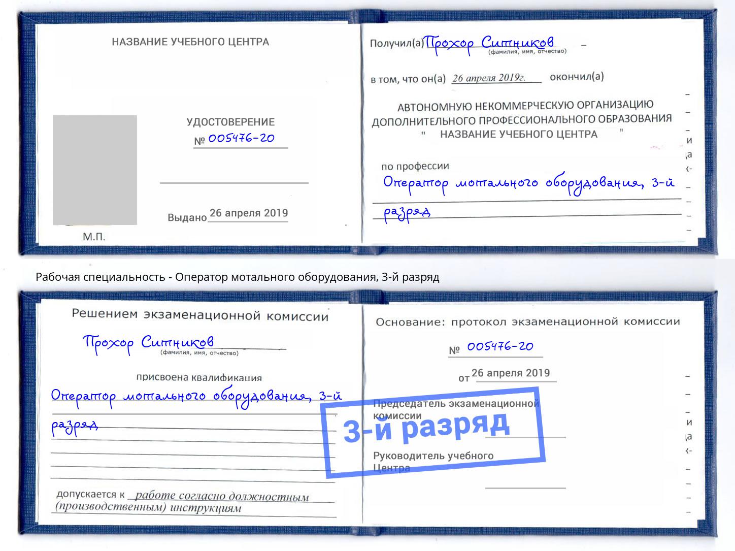 корочка 3-й разряд Оператор мотального оборудования Североморск