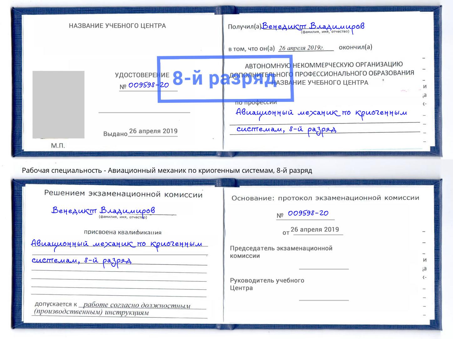 корочка 8-й разряд Авиационный механик по криогенным системам Североморск