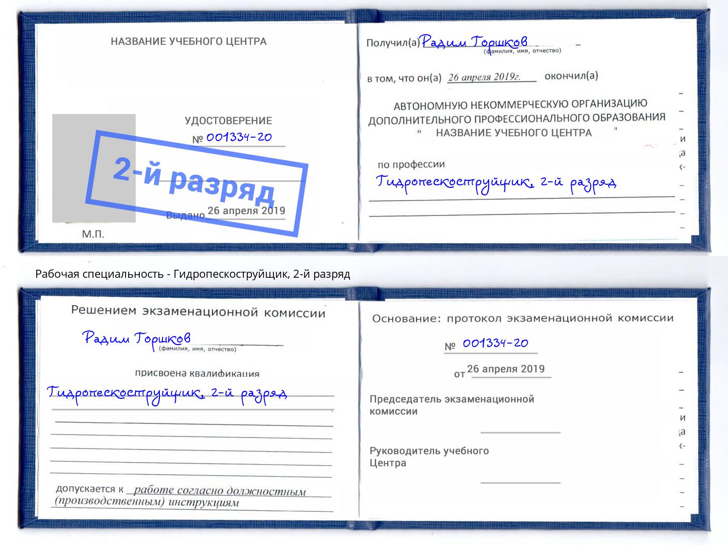 корочка 2-й разряд Гидропескоструйщик Североморск