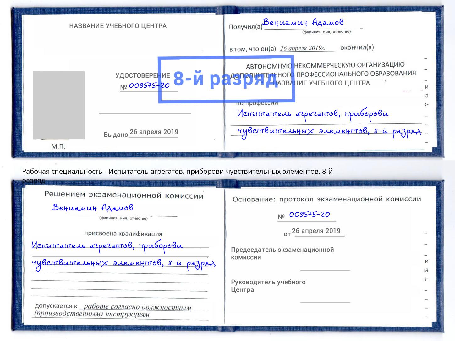 корочка 8-й разряд Испытатель агрегатов, приборови чувствительных элементов Североморск